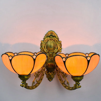 Tiffany Petal Stained Glass 2-Light Wall Sconce Lamp