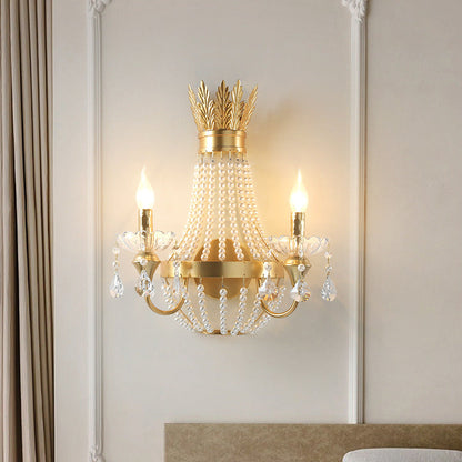 Half Tassel Crystal Iron Pearl 2-Light Wall Sconce Lamp