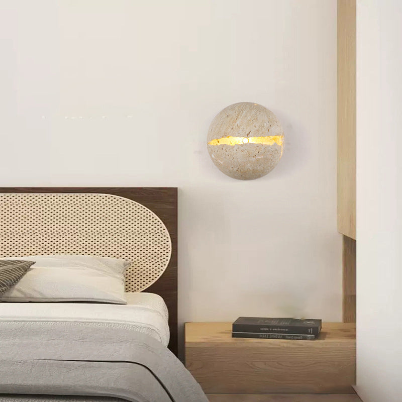 Japanese Travertine Semicircle 1-Light Wall Sconce Lamp