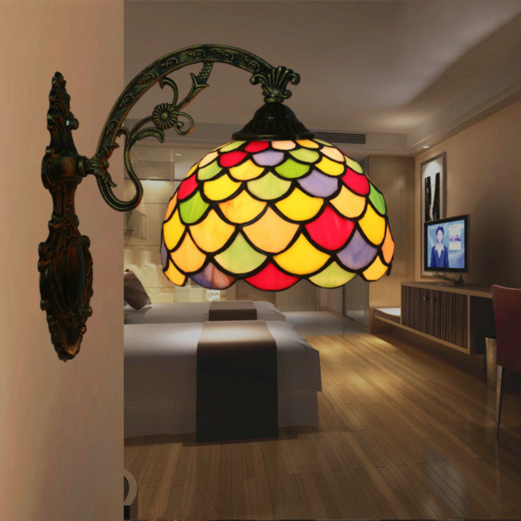 Tiffany Stained Glass Alloy Dome 1-Light Wall Sconce Lamp