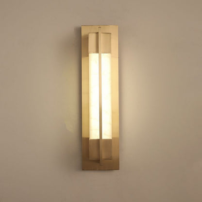 Chinese Copper Faux Marble Rectangular LED Wall Sconce Lamp