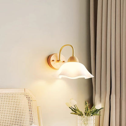 Wood Acrylic Iron Flower Ball 1-Light Wall Sconce Lamp