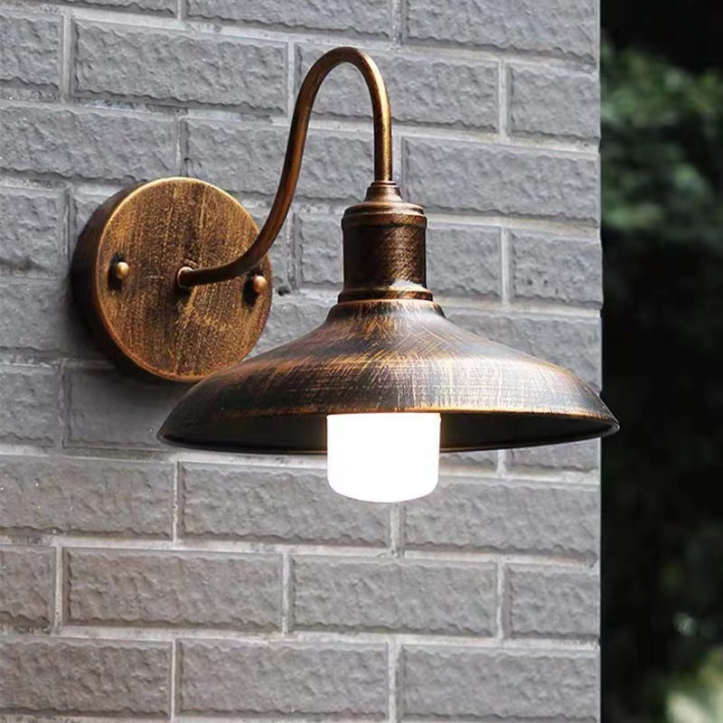 Curved Pole Round Pot Lid Iron 1-Light Wall Sconce Lamp