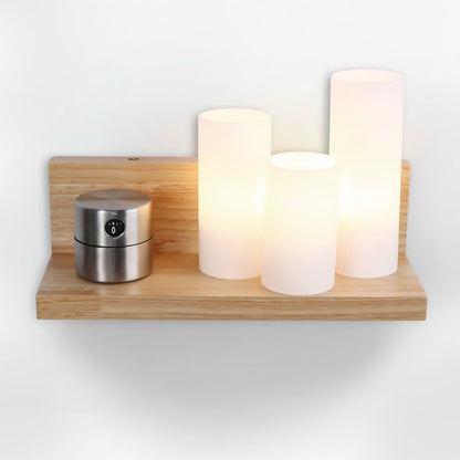 Japanese Cylindrical Wooden Glass 1-Light Wall Sconce Lamp