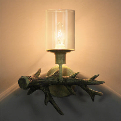 Antler Resin Glass Cylinder 1-Light Wall Sconce Lamp