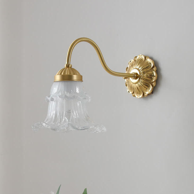 French Glass Flower Copper 1-Light Wall Sconce Lamp