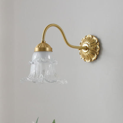 French Glass Flower Copper 1-Light Wall Sconce Lamp