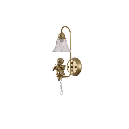 Traditional Glass Iron Cone Angel 1-Light Wall Sconce Lamp