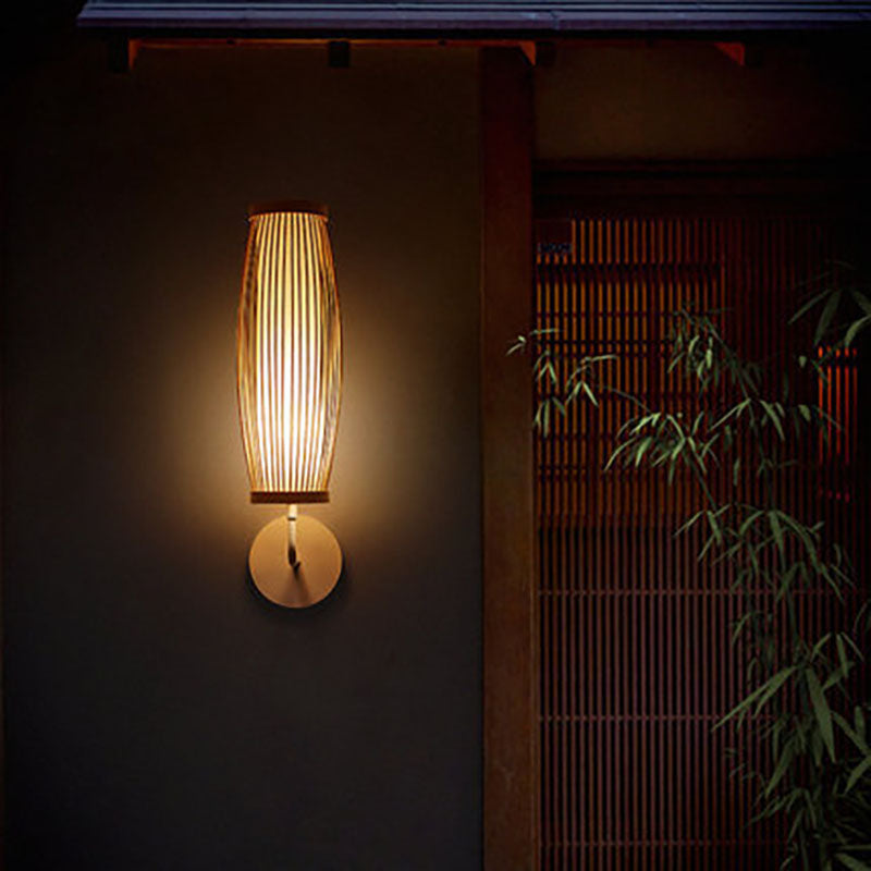 Japanese Woven Bamboo Fabric Metal 1-Light Wall Sconce Lamp