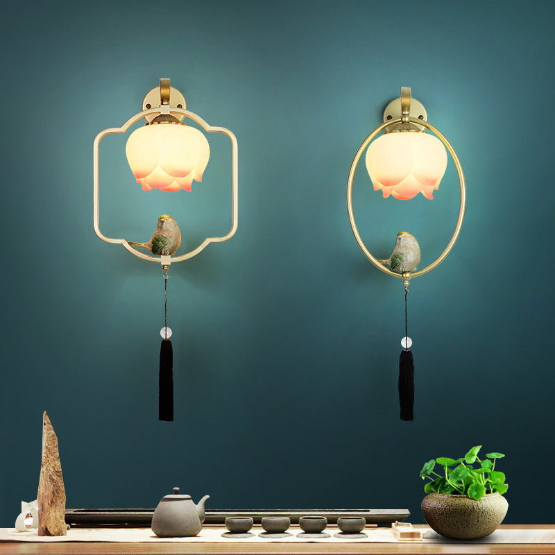 Chinese Elliptical Irregular Shape 1-Light Wall Sconce Lamp