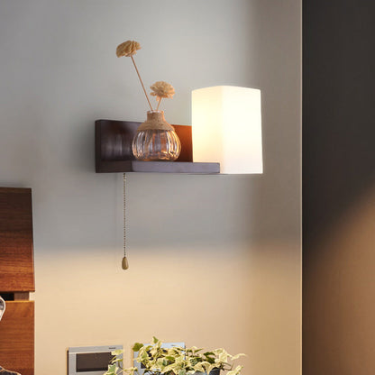 Rectangular Shelf Wood Glass 1-Light Wall Sconce Lamp
