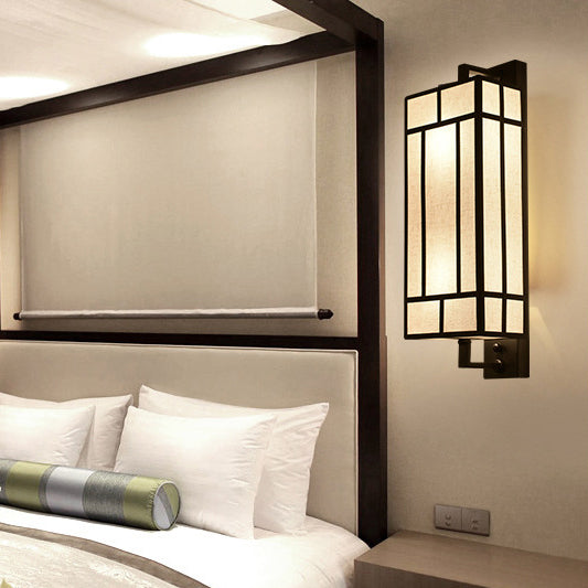 Rectangular Fabric Shade Iron 1-Light Wall Sconce Lamp
