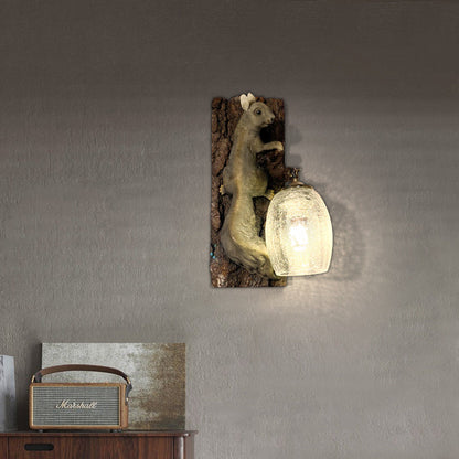 Resin Glass Squirrel Square 1-Light Wall Sconce Lamp