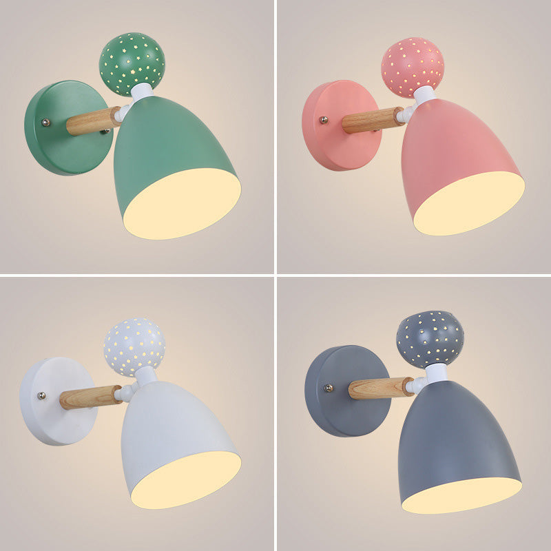 Scandinavian Wood Iron Round 1-Light Wall Sconce Lamp