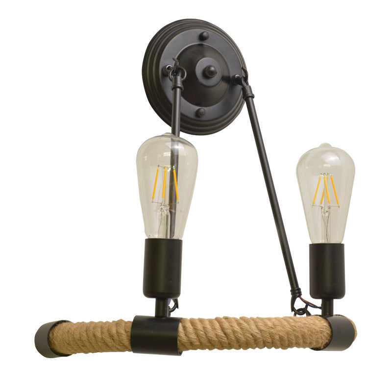 Farmhouse Hemp Rope Half Circle 2-Light Wall Sconce Lamp