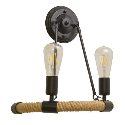 Farmhouse Hemp Rope Half Circle 2-Light Wall Sconce Lamp