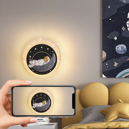 Starry Sky Moon Resin Astronaut Round LED Wall Sconce Lamp