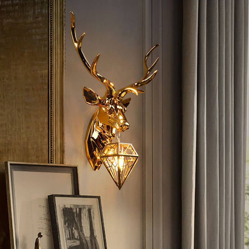 Plating Geometric Deer Head 1-Light Wall Sconce Lamp