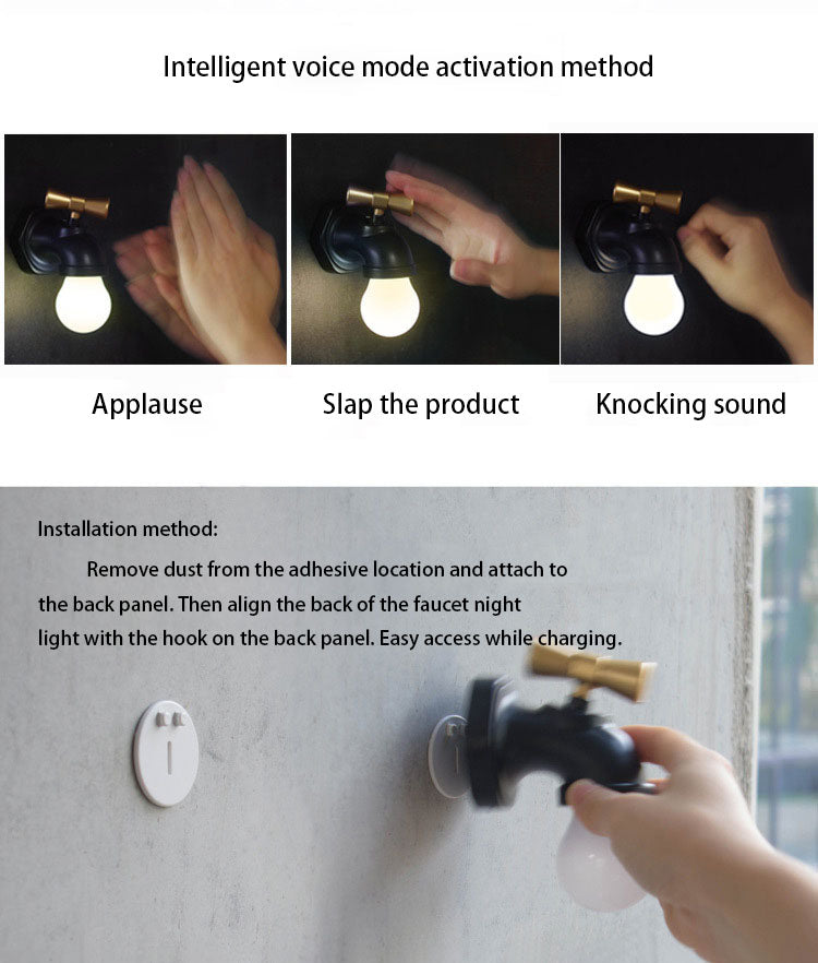 Creative Faucet ABS PC USB LED Night Light Wall Sconce Lamp