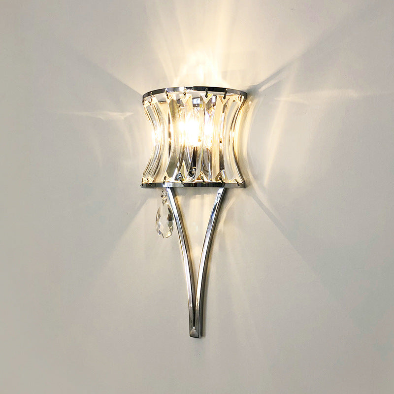 Prismatic Clear Crystal Shade Iron 1-Light Wall Sconce Lamp