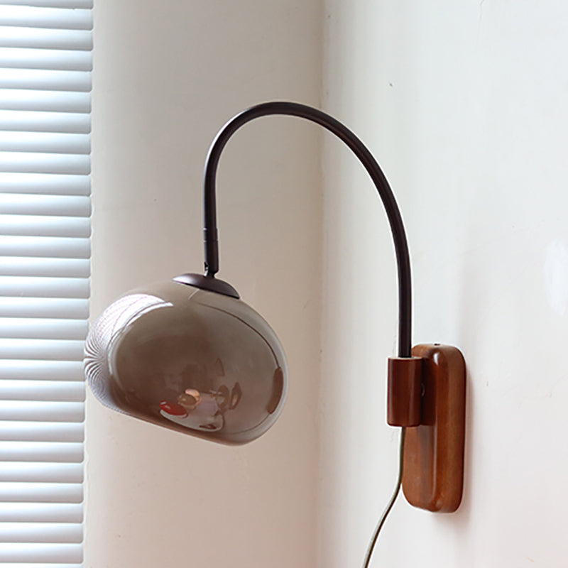 Half Round Fishing Rod Wood Glass 1-Light Wall Sconce Lamp