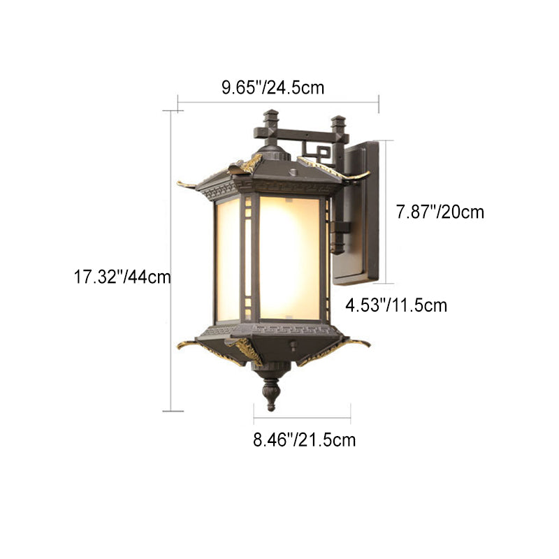 Chinese Rectangular Tower 1-Light Outdoor Wall Sconce Lamp