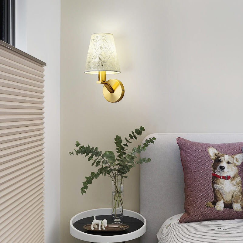 Floral Patterned Fabric Brass 1-Light Wall Sconce Lamp