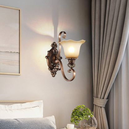 Frosted Flower Shade Iron Resin 1/2 Light Wall Sconce Lamp