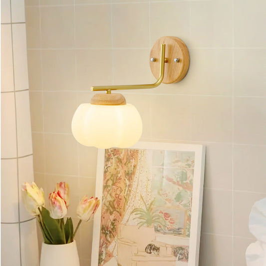 Japanese Wood Cotton PE Shade 1-Light Wall Sconce Lamp