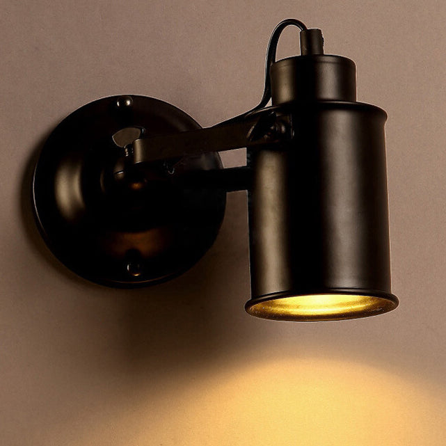 Traditional Vintage Cylinder Iron 1-Light Wall Sconce Lamp