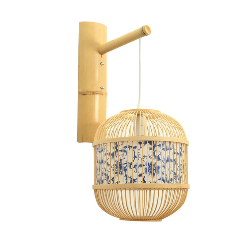 Chinese Weaving Parchment Oval 1-Light Wall Sconce Lamp