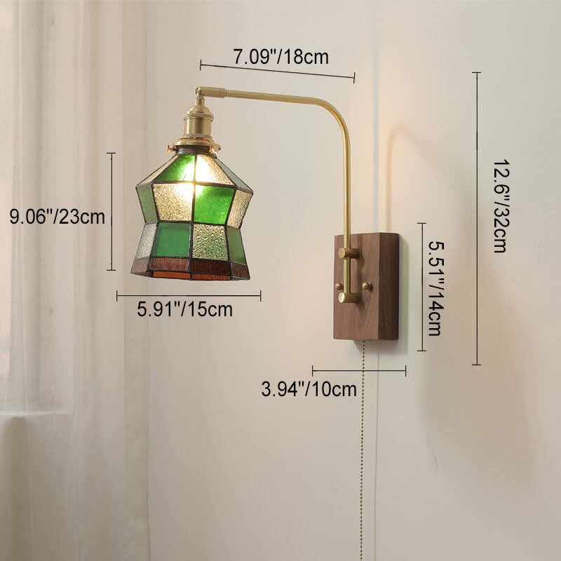 Green Mosaic Glass Cone Brass 1-Light Wall Sconce Lamp