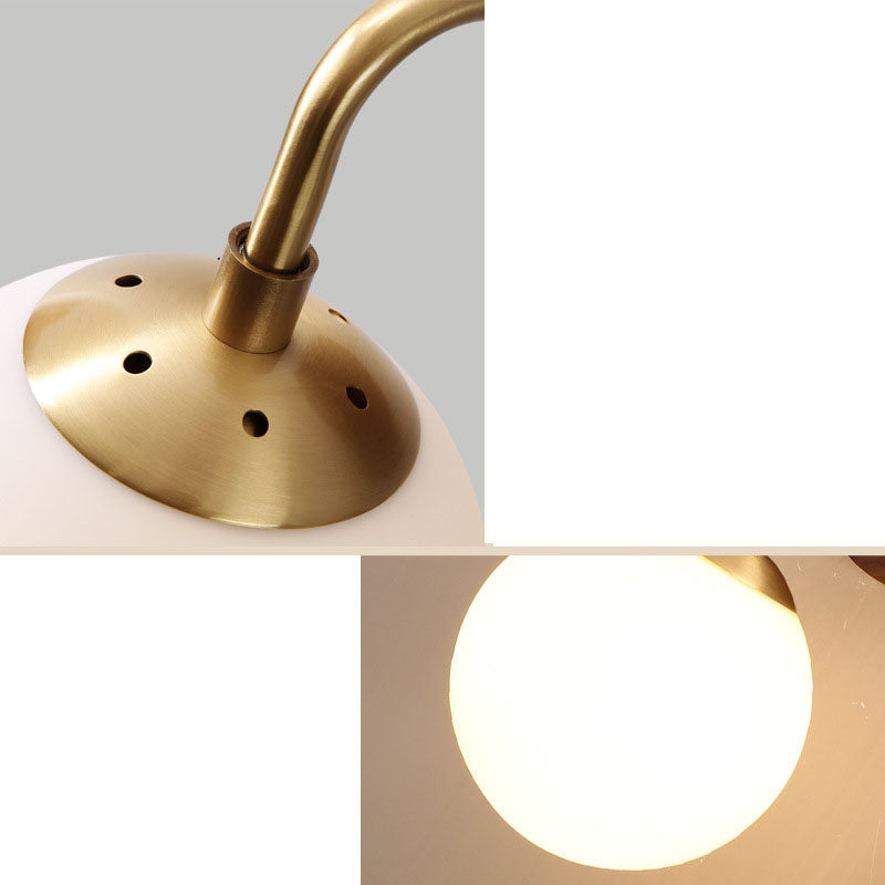 Walnut Brass Glass Round Orb 1-Light Wall Sconce Lamp