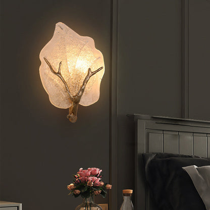 Copper Glass Leave Branch 1/2 Light Wall Sconce Lamp