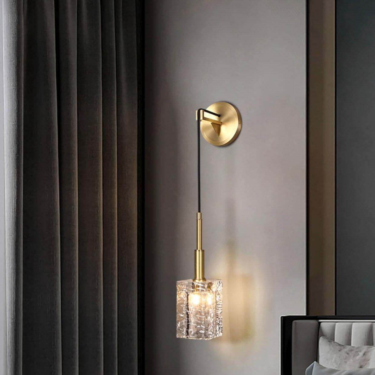 Modern Luxury Crystal Cube Copper 1-Light Wall Sconce Lamp