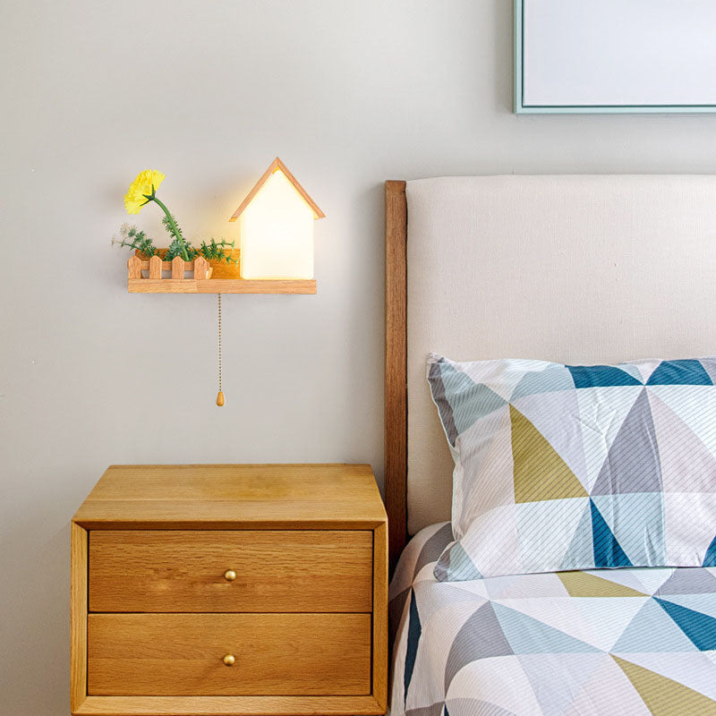 Log Cabin Flower Decoration 1-Light Wall Sconce Lamp