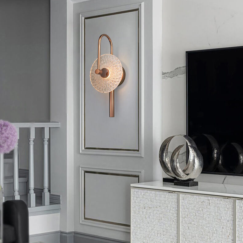 French Water Pattern Glass Round LED Wall Sconce Lamp