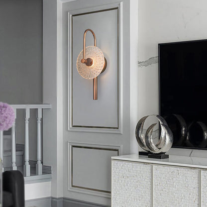 French Water Pattern Glass Round LED Wall Sconce Lamp