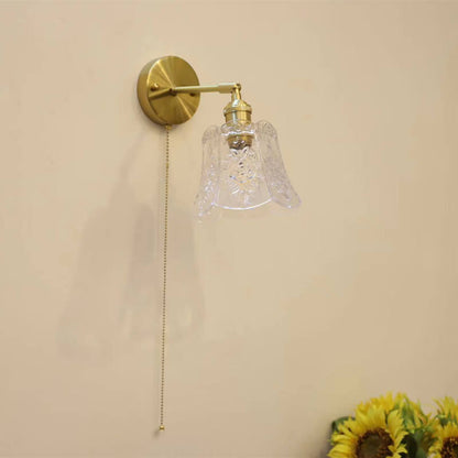 French Light Brass Glass Pull Wire 1-Light Wall Sconce Lamp