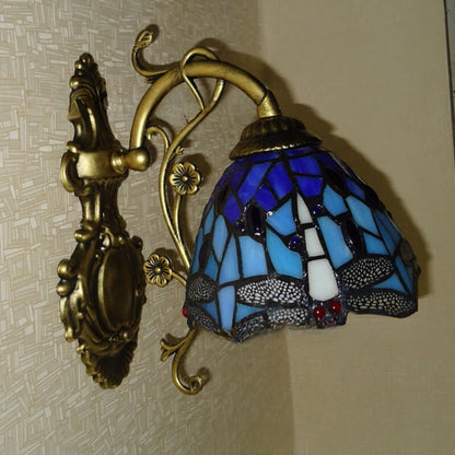 Tiffany Stained Glass Dragonfly 1-Light Wall Sconce Lamp