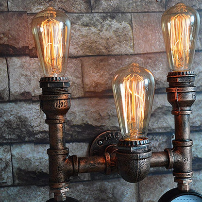 Traditional Iron Pipe Water Meter 3-Light Wall Sconce Lamp