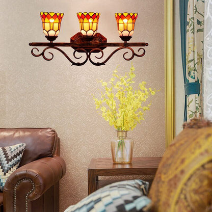 Tiffany Glass Mirror Front Light 3-Light Wall Sconce Lamp