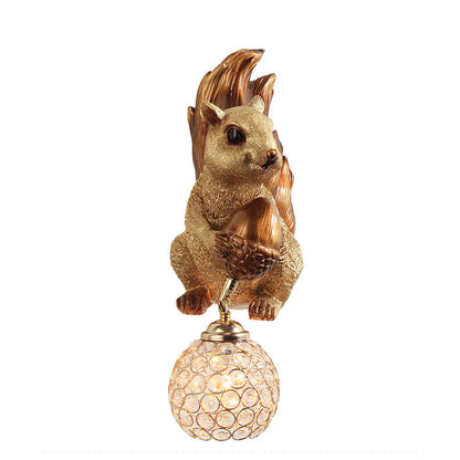 Kids Squirrel Ball Crystal Resin 1-Light Wall Sconce Lamp