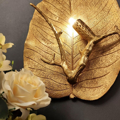 Retro Leaf Full Copper 1-Light Wall Sconce Lamp