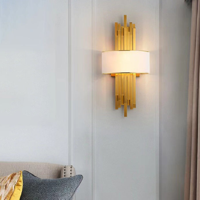 Iron Line Fabric Cylinder Shade 2-Light Wall Sconce Lamp