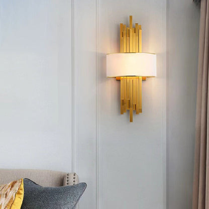 Iron Line Fabric Cylinder Shade 2-Light Wall Sconce Lamp
