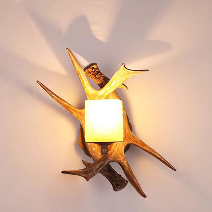 Resin Imitation Antler Glass Shade 1-Light Wall Sconce Lamp