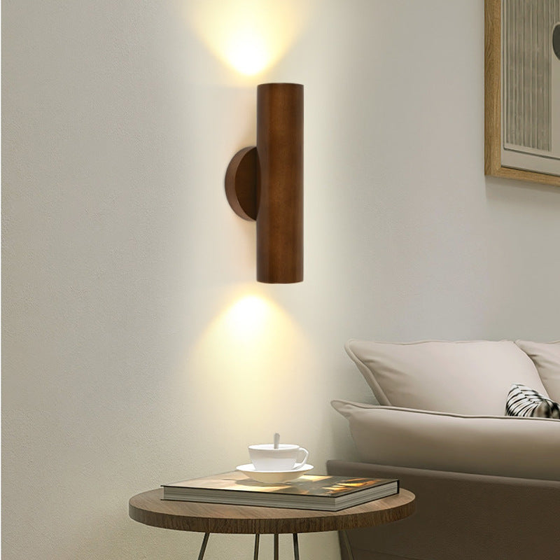 Japanese Rubber Wood Cylinder LED Wall Sconce Lamp