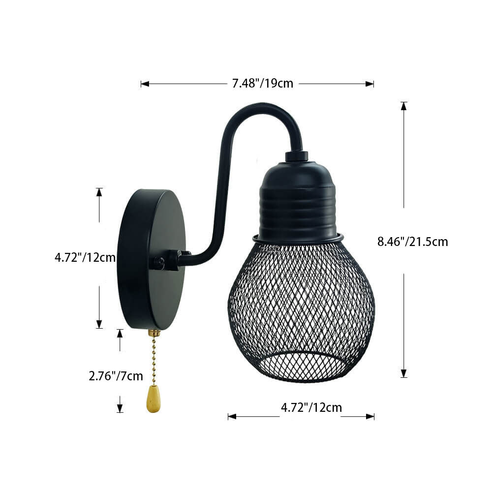 Vintage Iron Cage Glass Lampshade 1-Light Wall Sconce Lamp