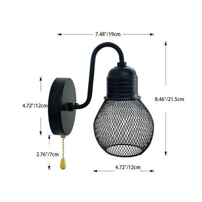 Vintage Iron Cage Glass Lampshade 1-Light Wall Sconce Lamp